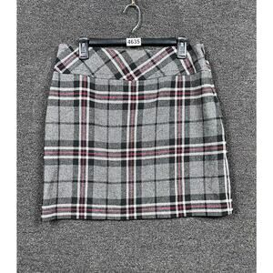 Eddie Bauer Skirt Womens Medium Gray Plaid Tartan Wool Blend Lined Mini Winter